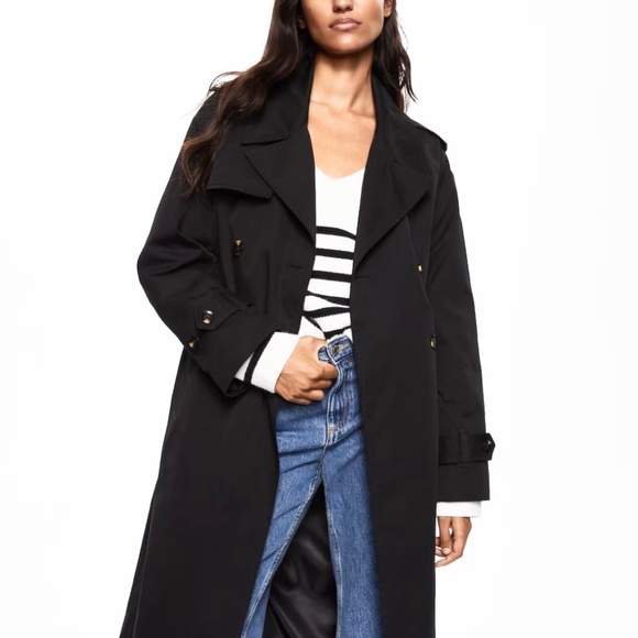 NWT MNG Water Repellent Oversized Double Breasted Trench Coat Womens XXS Black - Picture 2 of 14